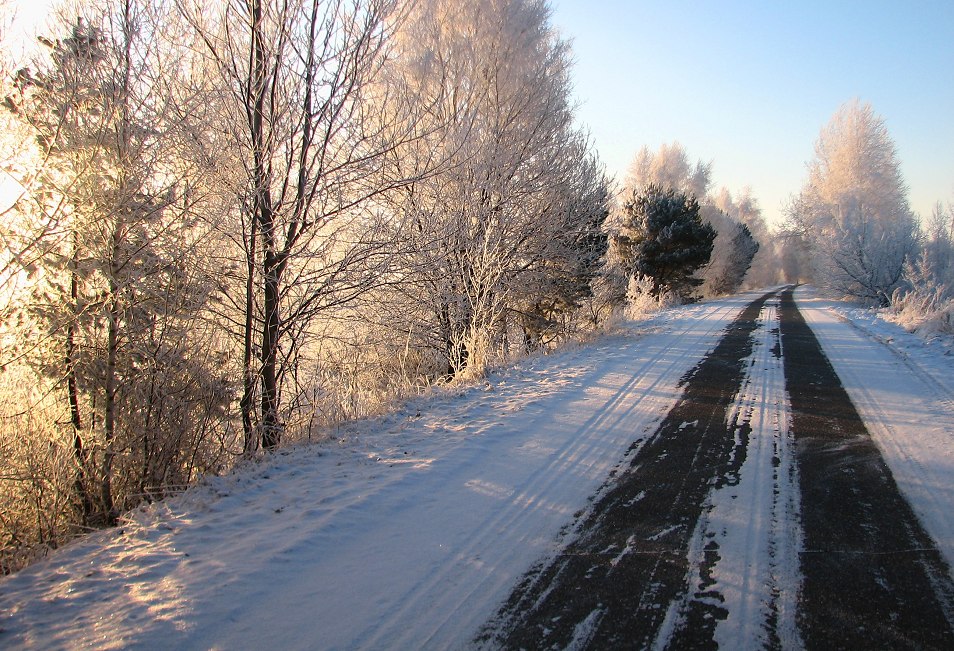 Зимнее утро дорога